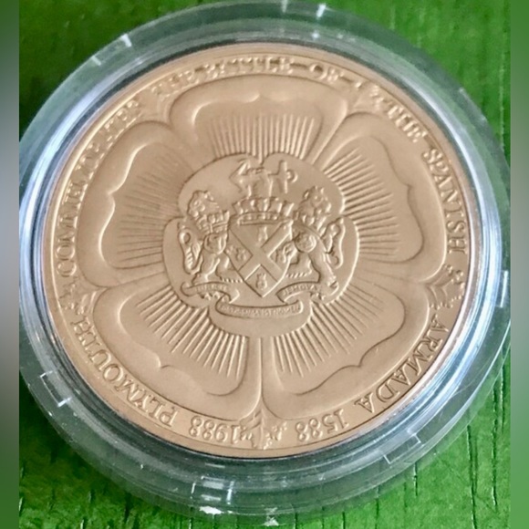 1588 1988 Gold Plated Plymouth Commemorates DESTRUCTION Of The SPANISH ARMADA - Picture 2 of 5